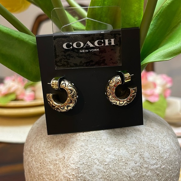Women’s Coach Quilted Signature Chunky Hoop Earrings - Picture 6 of 6